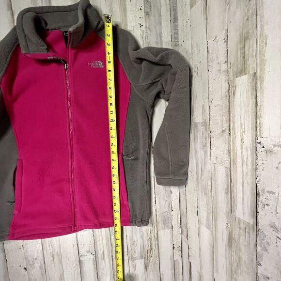North Face Full Zip Pink Gray Fleece Jacket Logo Pocket Mock Collar Size Large - Picture 9 of 9